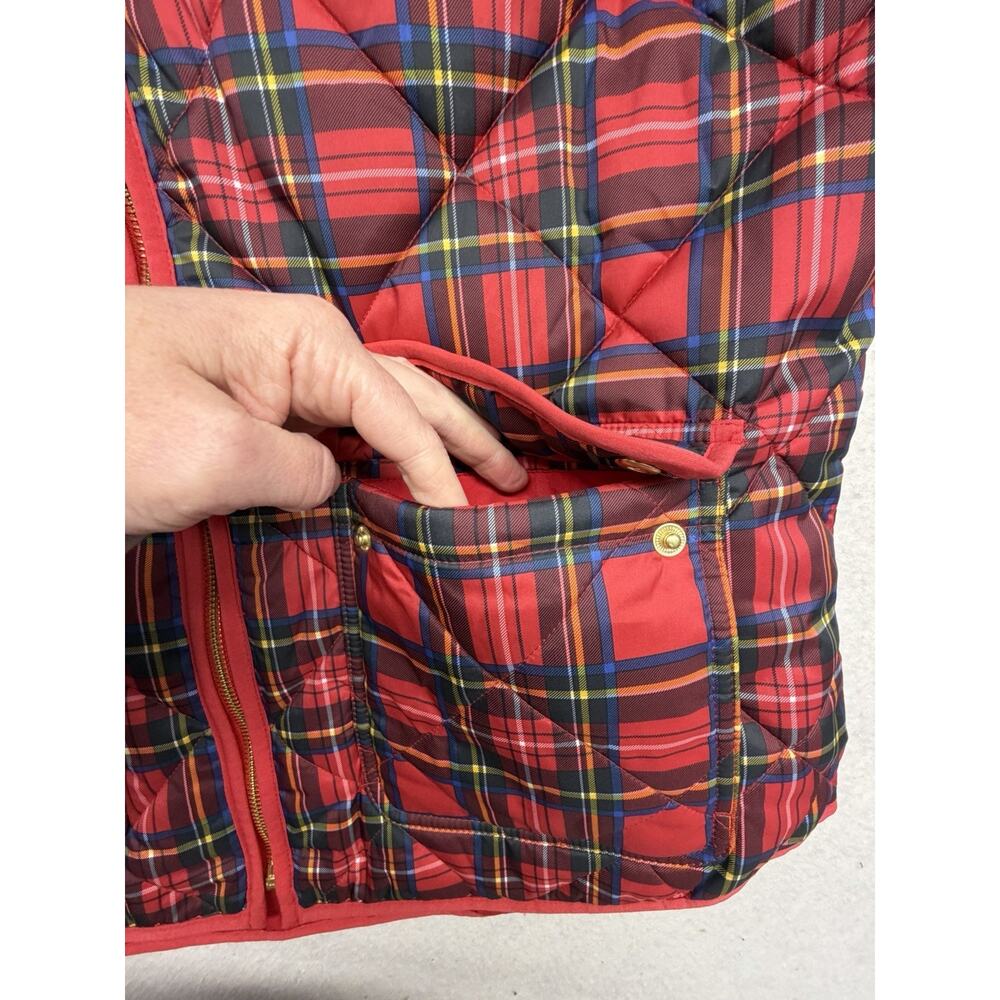 J Crew Vest Womens Large Tartan Plaid Puffer Classic Snap Pockets Red - Picture 6 of 10
